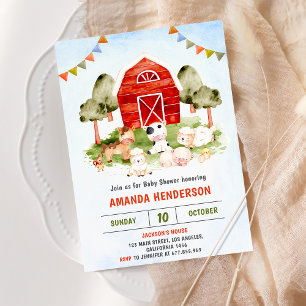 Cute Boskap Barnyard Baby Shower Party Inbjudningar