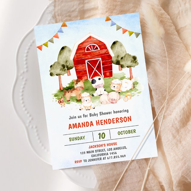 Cute Boskap Barnyard Baby Shower Party Inbjudningar (Skapare uppladdad)
