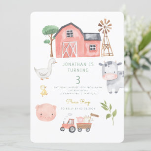 Cute Boskap Barnyard-födelsedagen Inbjudningar