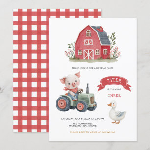Cute Boskap Barnyard Födelsedagsfest Inbjudningar