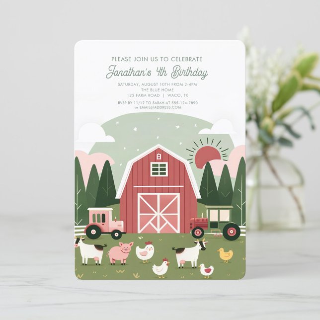 Cute Boskap Barnyard-födelsedagsinbjudan Inbjudningar (Skapare uppladdad)
