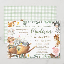 Cute Boskap Barnyard Greenery Birthday Inbjudningar