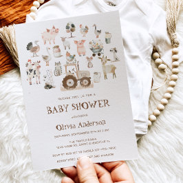 Cute Boskap Barnyard Neutralt Baby Shower Inbjudningar