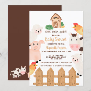 Cute boskap barnyard neutralt babydusch inbjudningar