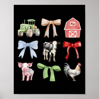 Cute Boskap Cow Gris Chicken Coquette Farmer Poster