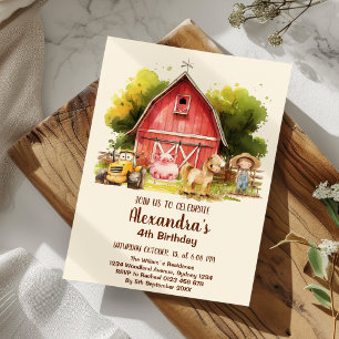 Cute Boskap Födelsedagsfest Barnyard Bash Inbjudningar