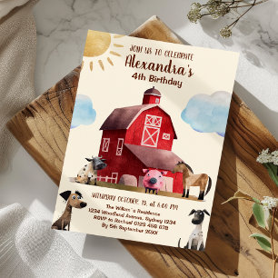 Cute Boskap Födelsedagsfest Barnyard Bash Inbjudningar
