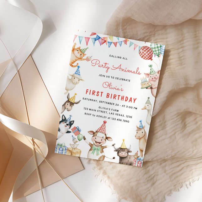 Cute Boskap Födelsedagsfest Barnyard Inbjudningar (Skapare uppladdad)