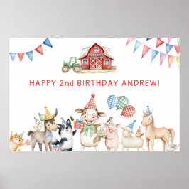 Cute Boskap Födelsedagsfest Barnyard Välkommen Poster