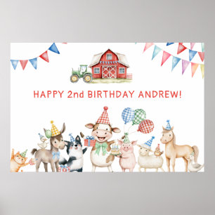 Cute Boskap Födelsedagsfest Barnyard Välkommen Poster