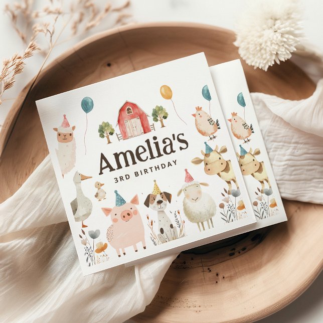 Cute Boskap Födelsedagsfest Napkins Pappersservett (Skapare uppladdad)