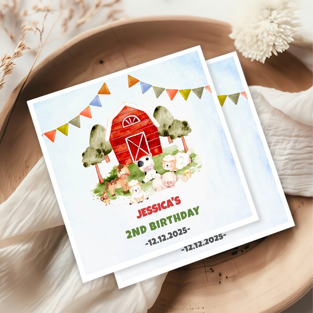 Cute Boskap Födelsedagsfest Pappersservett (Skapare uppladdad)