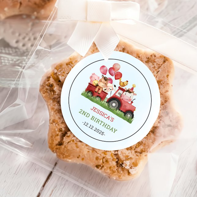 Cute Boskap Födelsedagsfest Runt Klistermärke (Skapare uppladdad)