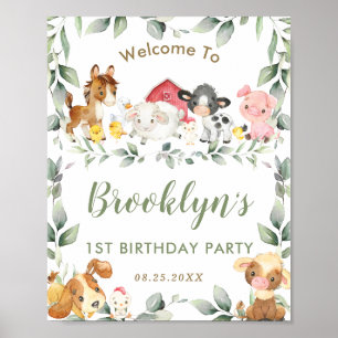 Cute Boskap Greenery Birthday Välkommen Poster