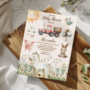 Cute Boskap Greenery Boy Barn Baby Shower Inbjudningar