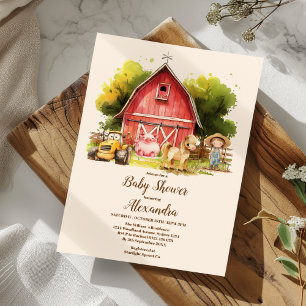Cute Boskap Greenery Boy Barn Baby Shower Inbjudningar