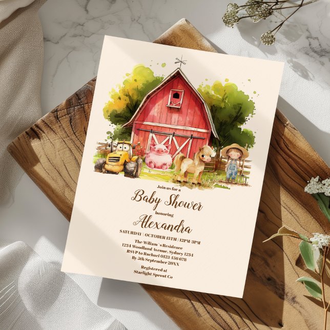 Cute Boskap Greenery Boy Barn Baby Shower Inbjudningar (Skapare uppladdad)