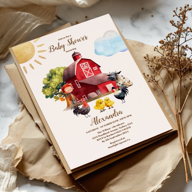 Cute Boskap Greenery Boy Barn Baby Shower Inbjudningar (Skapare uppladdad)