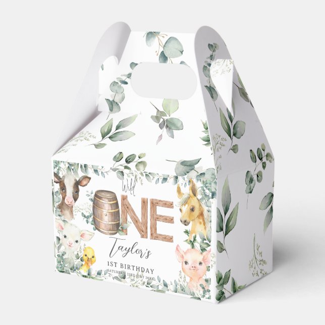 Cute Boskap Greenery Boy Girl 1:a födelsedagen Presentaskar (Framsidan Sidan)