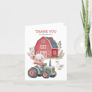 Cute Boskap Gris Barnyard Födelsedagsfest Tack Kort