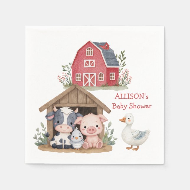 Cute Boskap Gris Cow Baby Shower Pappersservett (Framsidan)