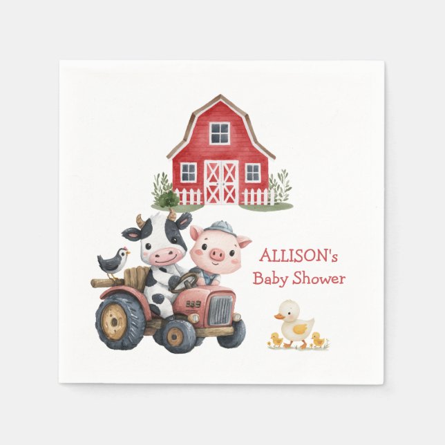 Cute Boskap Gris Cow Barnyard Baby Shower Pappersservett (Framsidan)