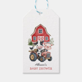 Cute Boskap Gris Cow Barnyard Baby Shower Presentetikett