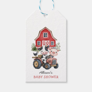 Cute Boskap Gris Cow Barnyard Baby Shower Presentetikett