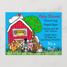 Cute Boskap och Red Barn Baby Shower Inbjudan