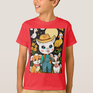 Cute Boskap Tecknad-Sticker Stil T Shirt