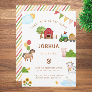 Cute Boskap Tractor Barn Birthday Call Inbjudningar