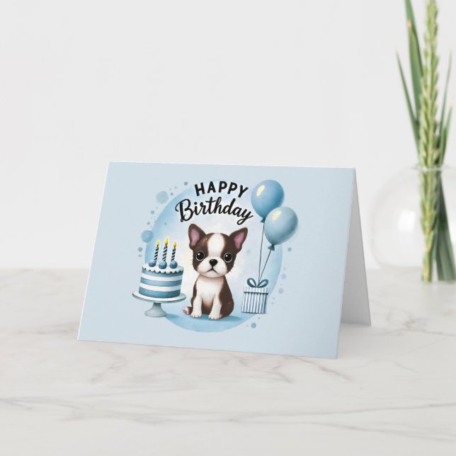 Cute Boston Terrier Birthday Card  Tack Kort (Framsida)
