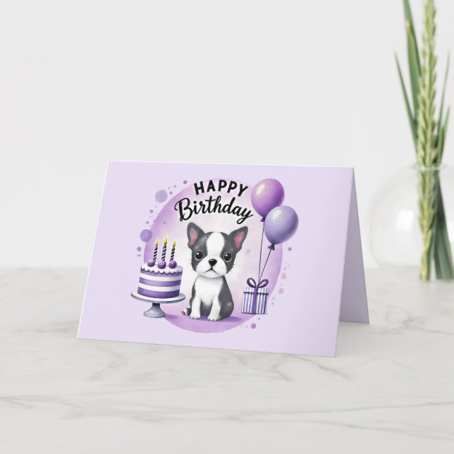 Cute Boston Terrier Birthday Card  Tack Kort (Framsida)