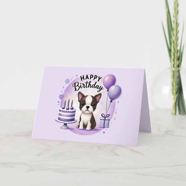 Cute Boston Terrier Birthday Card  Tack Kort (Framsida)