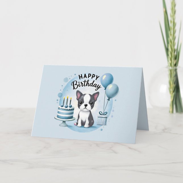 Cute Boston Terrier Birthday Card  Tack Kort (Framsida)