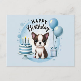 Cute Boston Terrier Birthday PostCard  Vykort