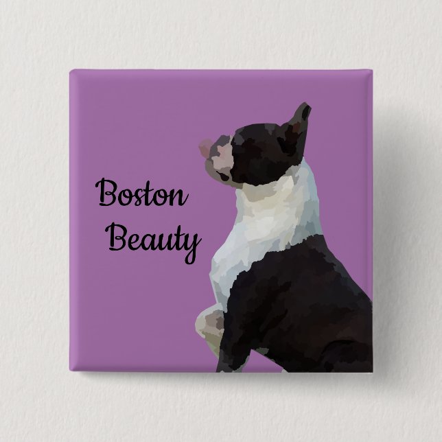 Cute Boston Terrier Boston Beauty Pin Button Knapp (Framsida)