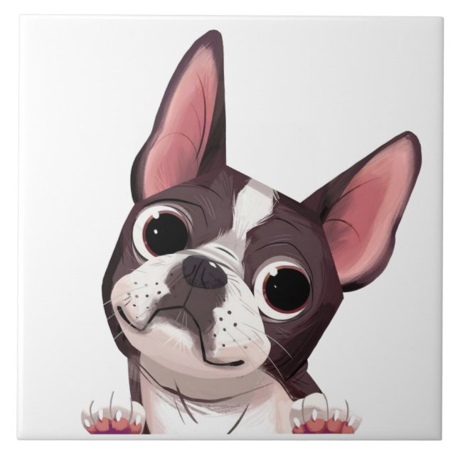 Cute Boston Terrier Ceramic Tile Kakelplatta (Framsidan)