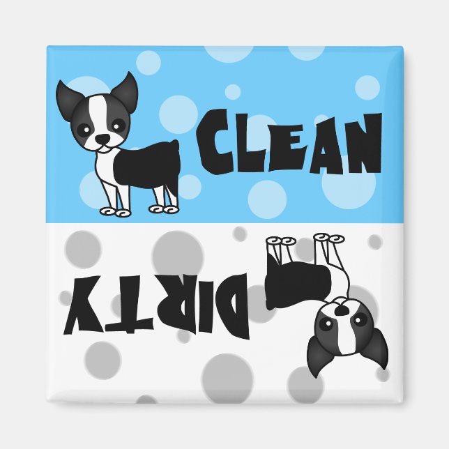 Cute Boston Terrier Clean Dirty Dishwasher Magnet (Framsidan)
