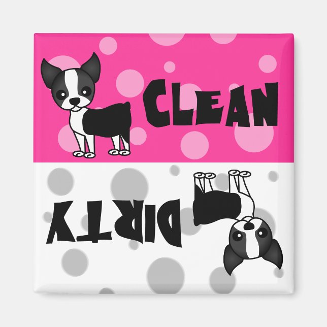 Cute Boston Terrier Clean Dirty Dishwasher Magnet (Framsidan)
