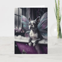 Cute Boston Terrier Fairy i Lila Bathtub