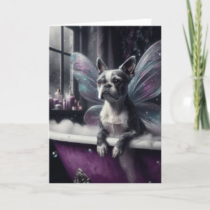 Cute Boston Terrier Fairy i Lila Bathtub Kort