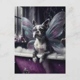 Cute Boston Terrier Fairy i Lila Bathtub Vykort