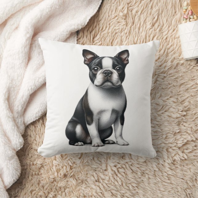 Cute Boston Terrier Gift Black White Puppy Hund Kudde (Filt)