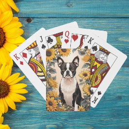 Cute Boston Terrier Gult Sunblommor Casinokort