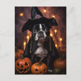 Cute Boston Terrier Halloween Vykort