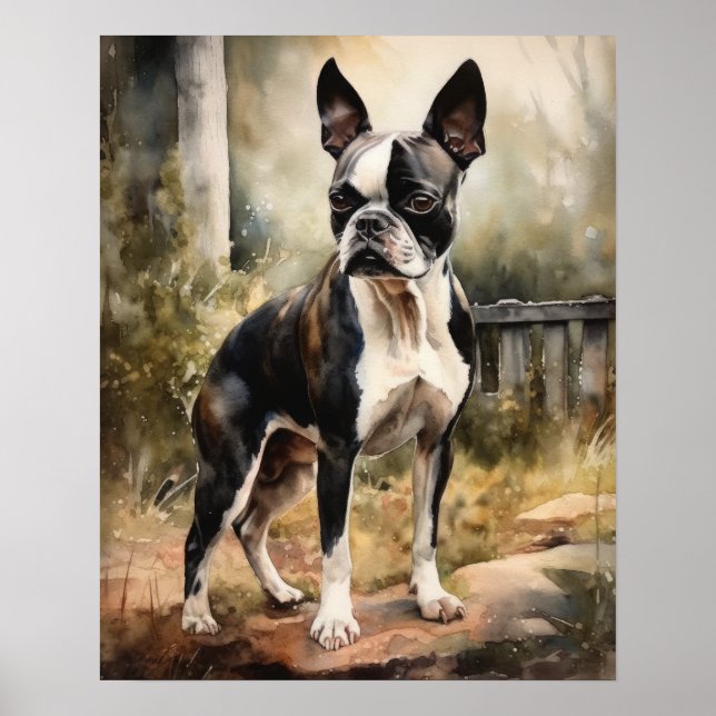 Cute Boston Terrier Hund Art Print Poster (Framsidan)