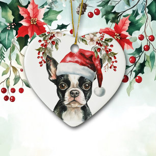 Cute Boston Terrier Hund Holly Berry jul Julgransprydnad Keramik