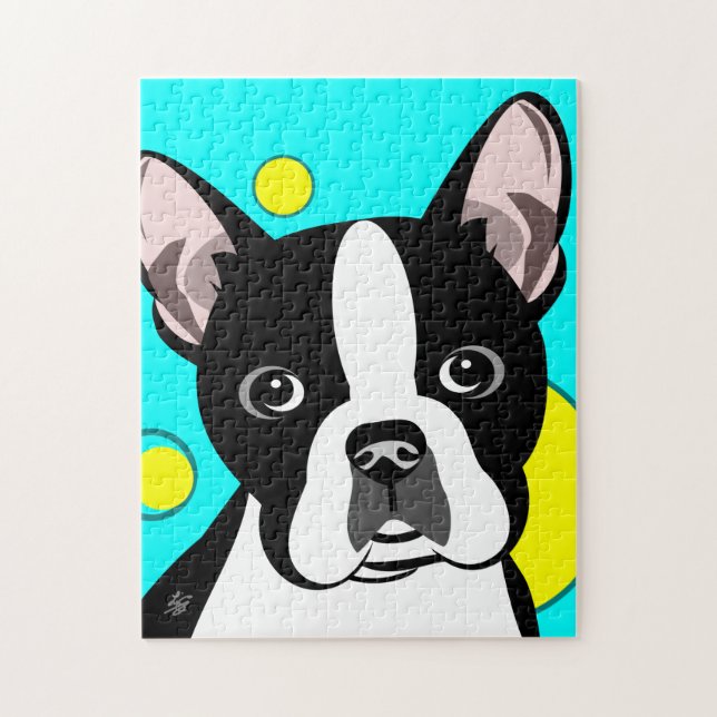 Cute Boston Terrier Hund Jigszle Puzzle Pussel (Vertikal)