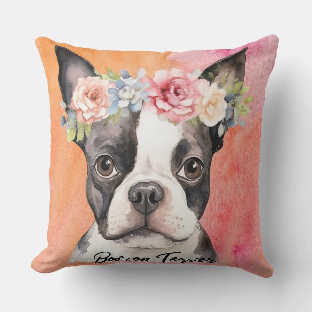 Cute Boston Terrier Hund Kudde (Framsida)
